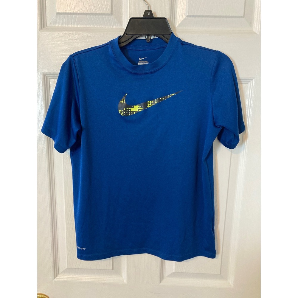 Nike Boys Dri-FIT Royal Blue Graphic Swoosh Athletic T-Shirt Size Large L